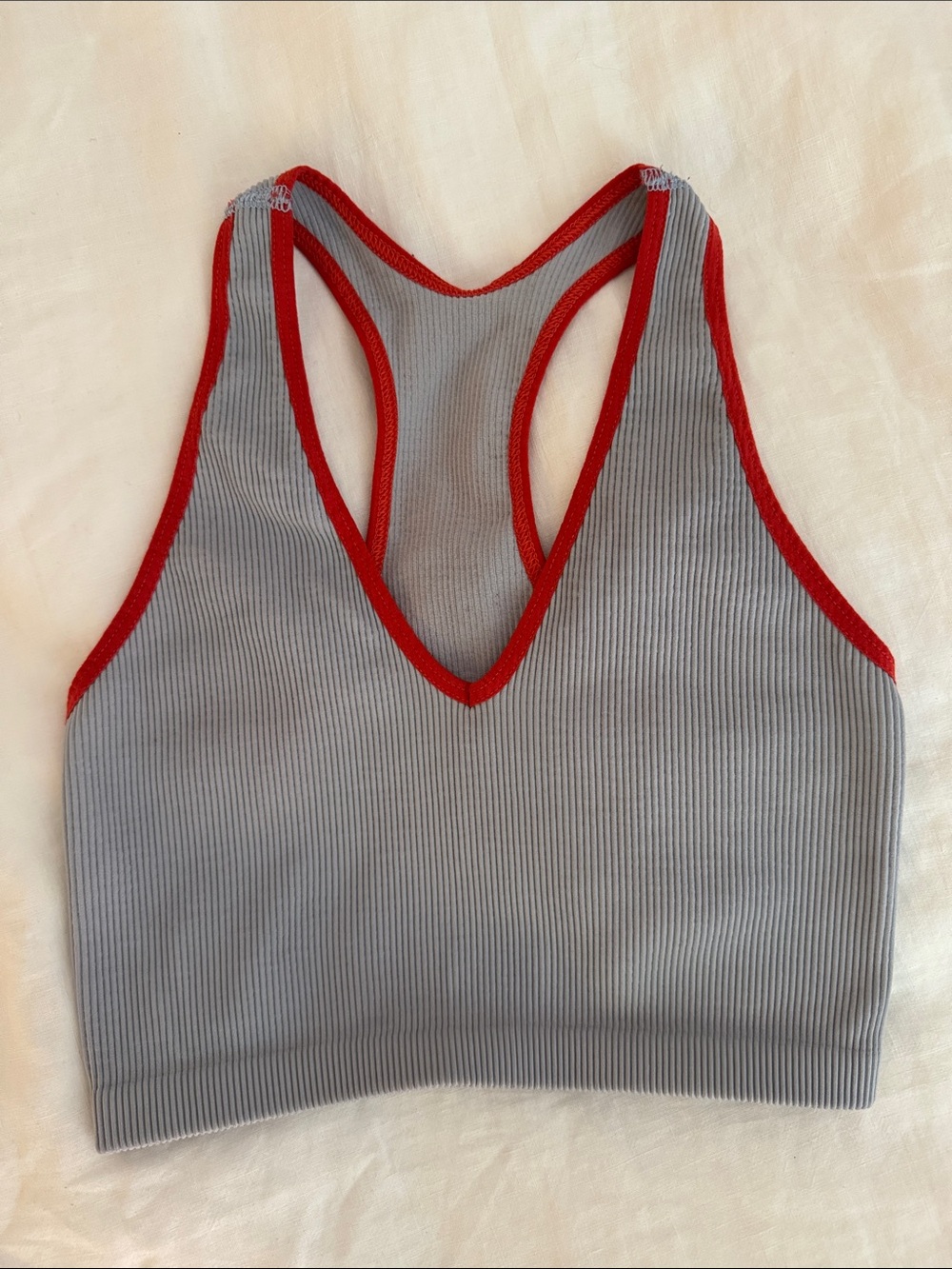 LIKE NEW! Free Throw Ribbed Crop Tank Top | Grey & Red Trim Size M